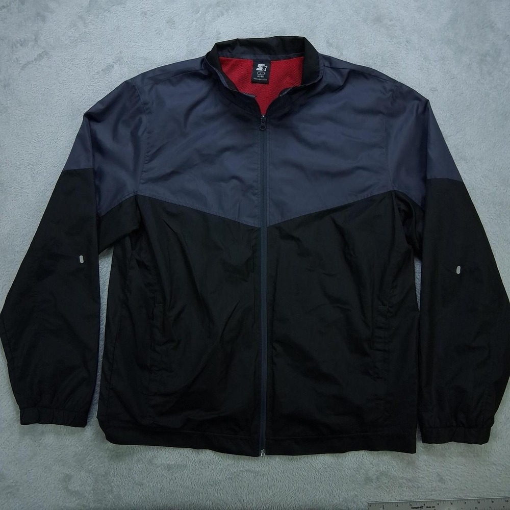 Starter Mens Color Block Windbreaker Jacket Black Gray Large Athleisure